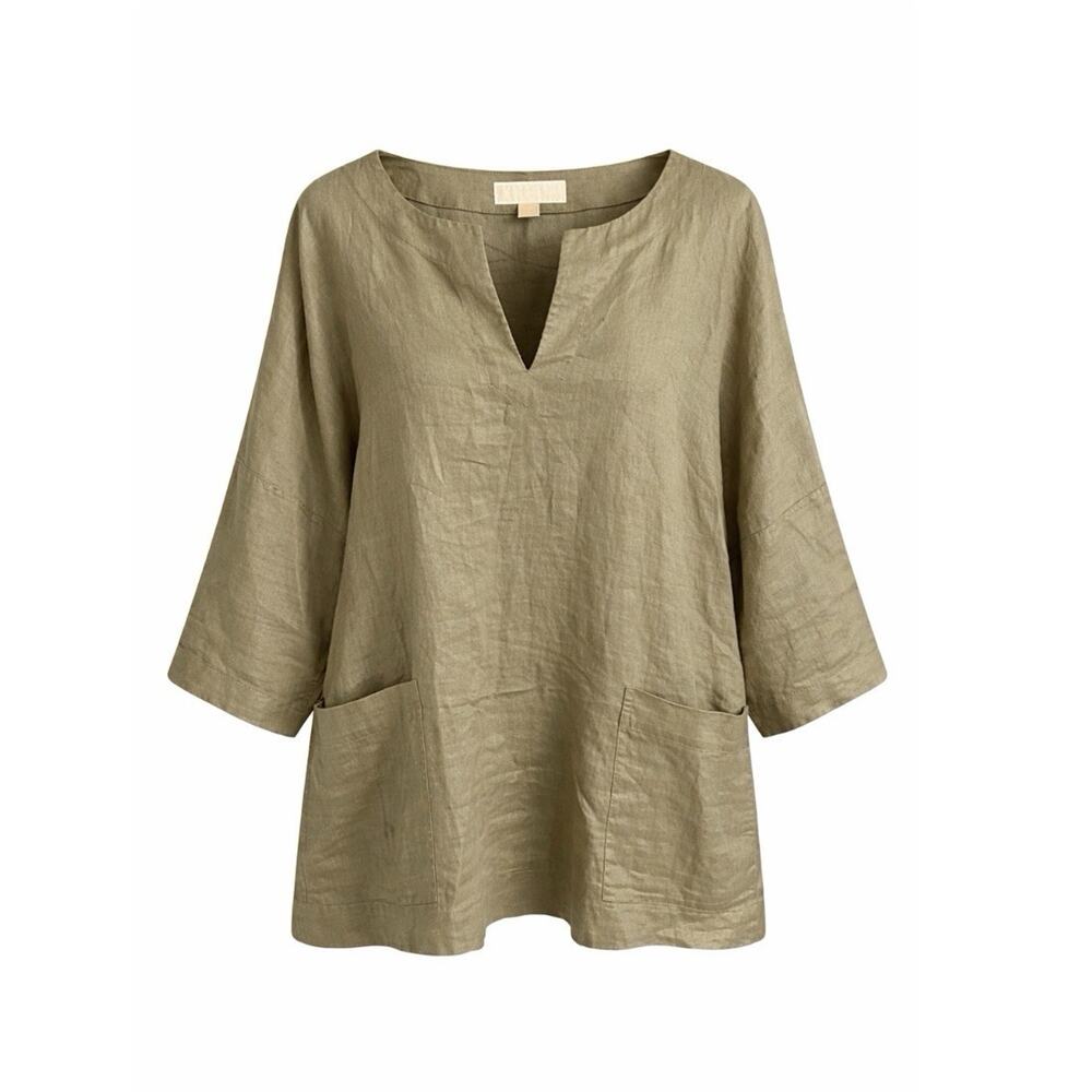 Michael Kors Womans Linen Metallic Top Size XL Beachy Travel Vacay Minimal Boho